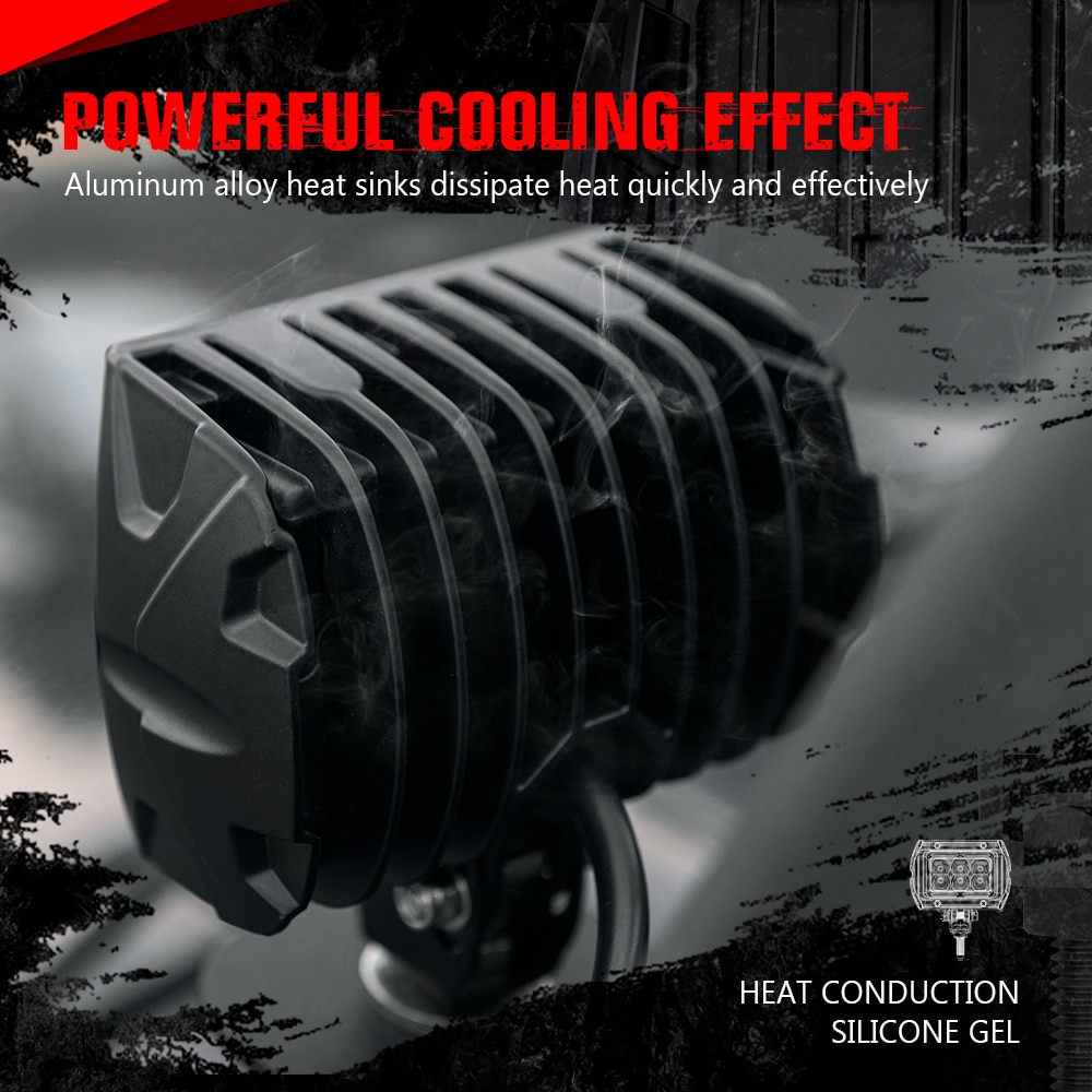 MICTUNING Car Led Work Light Bar Unlimited-GO K1 4″ 18W LED Flood Work Lamp with Amber Ambient Light for Jeep ATV SUV Truck Boat MICTUNING Car Led Work Light Bar Unlimited-GO K1 4