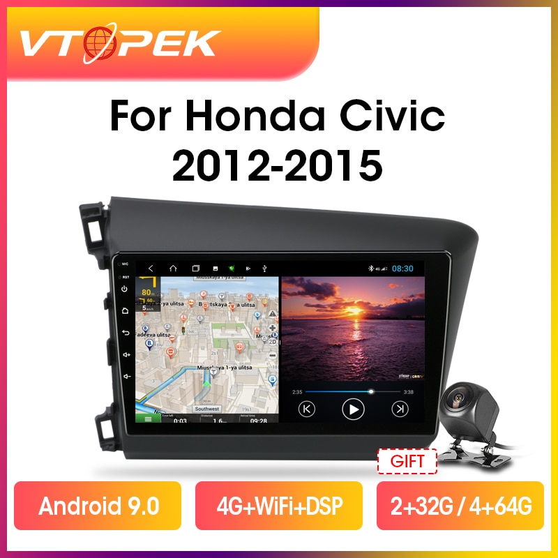 Vtopek 9″ 4G+WiFi DSP RDS 2din Android 10.0 Car Radio Multimidia Video Player Navigation GPS For HONDA CIVIC 2012-2015 Head Unit Vtopek 9