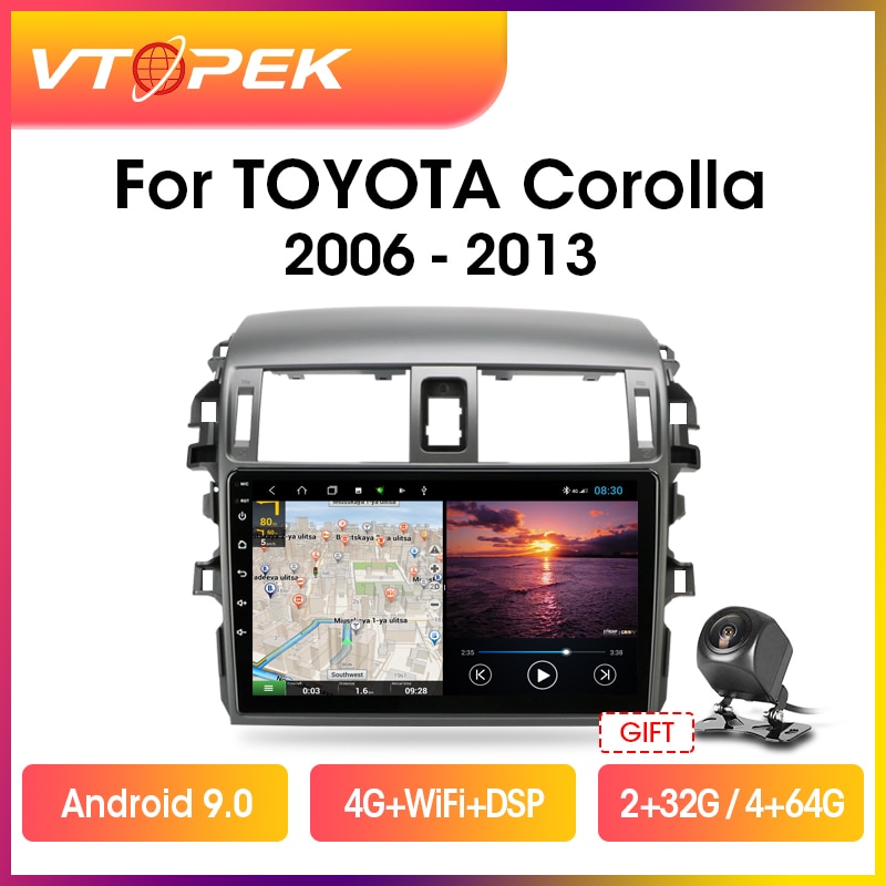 Vtopek 9″ 2 din 4G+WiFi Android Car Radio Multimedia Video Player Navigation GPS For Toyota Corolla E140/150 2006-2013 Head Unit Vtopek 9