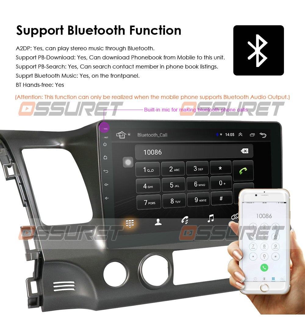 Ossuret 10.1 Inch 2Din Android 10 Car Radio Multimedia Player For Honda Civic 2006-2011 Navigation GPS dvd Player TPMS WIFI 4G