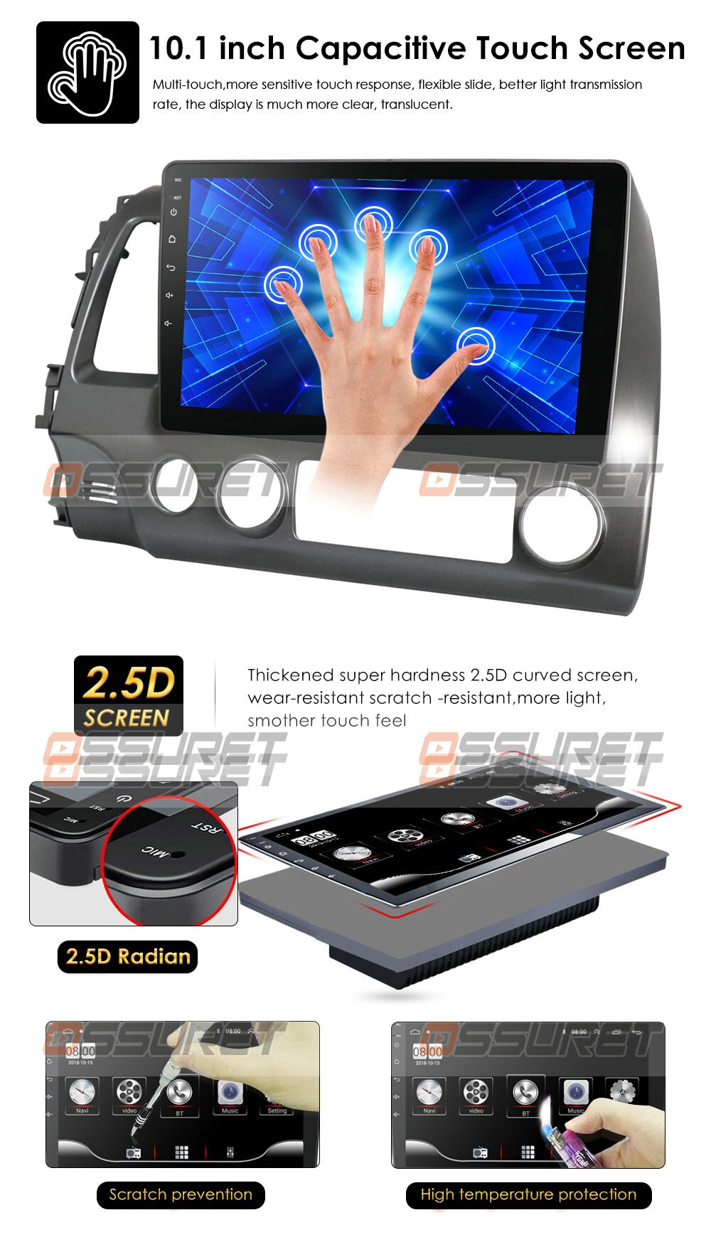 Ossuret 10.1 Inch 2Din Android 10 Car Radio Multimedia Player For Honda Civic 2006-2011 Navigation GPS dvd Player TPMS WIFI 4G