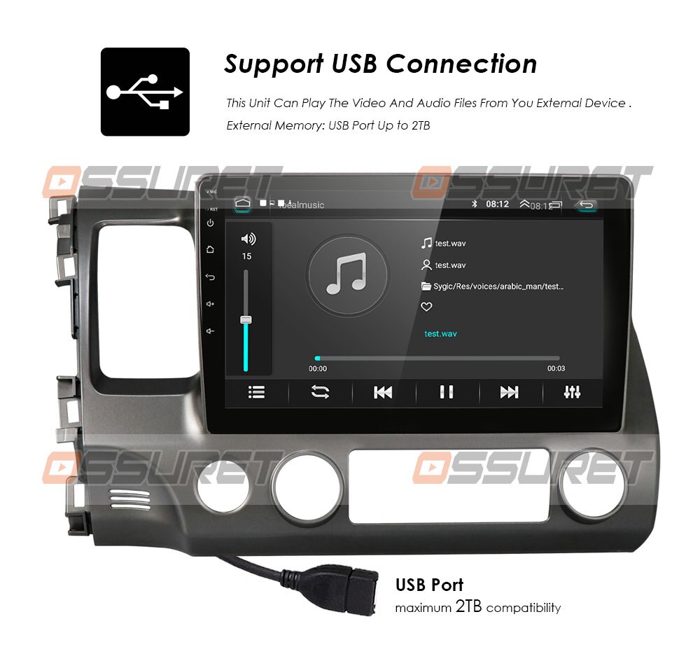 Ossuret 10.1 Inch 2Din Android 10 Car Radio Multimedia Player For Honda Civic 2006-2011 Navigation GPS dvd Player TPMS WIFI 4G
