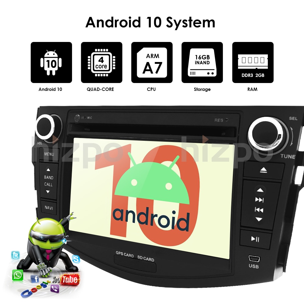 NEW !!! Android 10 car dvd player for Toyota RAV4 Rav 4 2007 2008 2009 2010 2011 2 din 1024*600 car dvd gps wifi rds TPMS