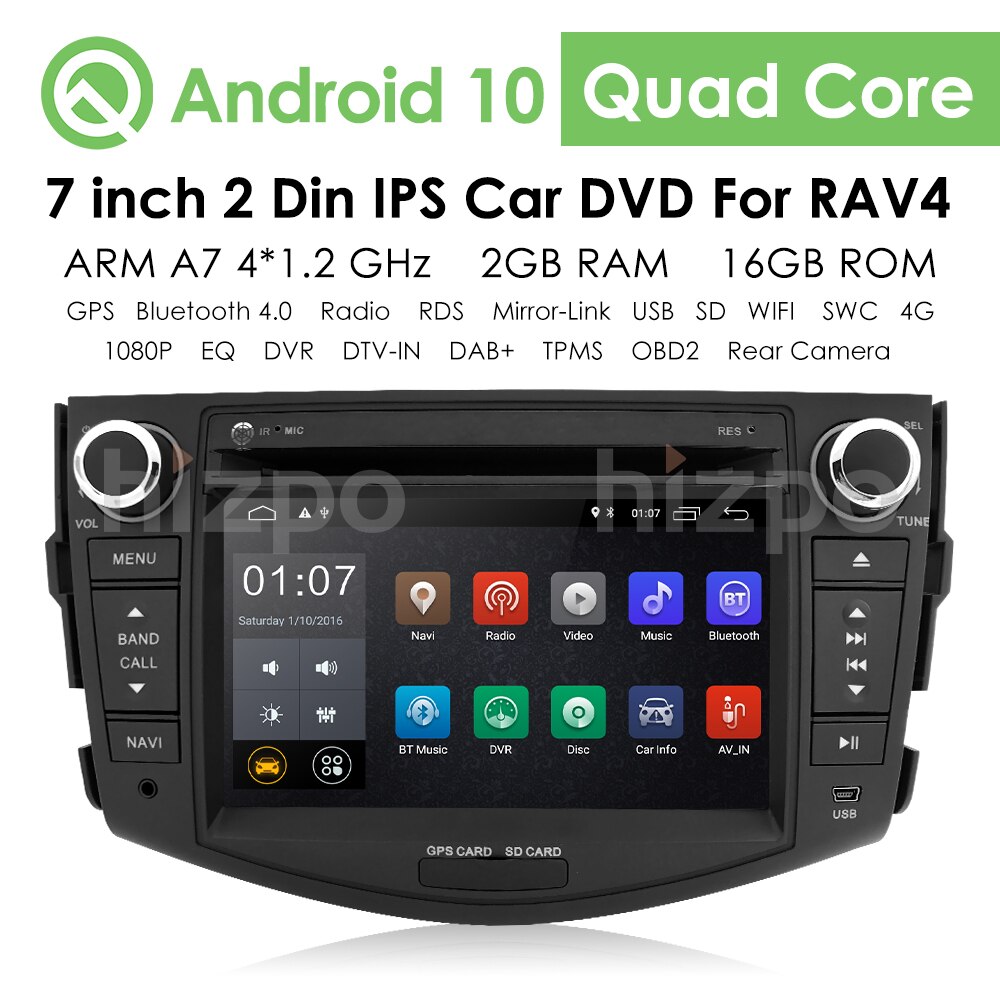 NEW !!! Android 10 car dvd player for Toyota RAV4 Rav 4 2007 2008 2009 2010 2011 2 din 1024*600 car dvd gps wifi rds TPMS