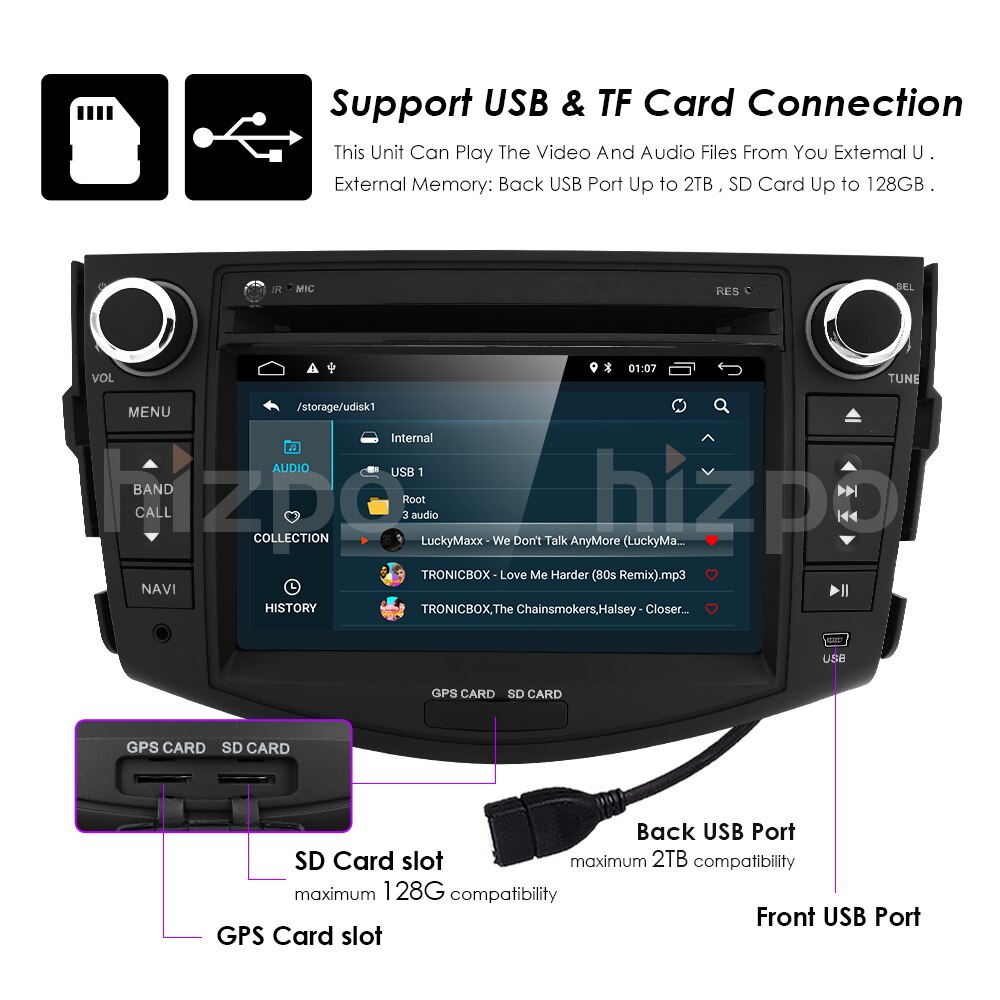 NEW !!! Android 10 car dvd player for Toyota RAV4 Rav 4 2007 2008 2009 2010 2011 2 din 1024*600 car dvd gps wifi rds TPMS
