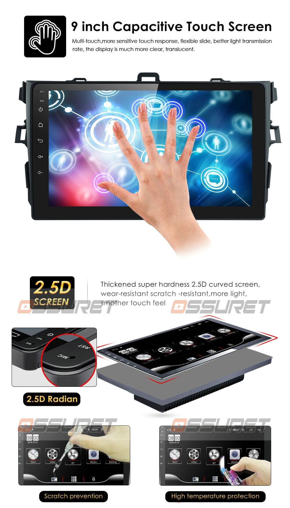 2 Din Android 10 2GB RAM 32GB ROM Car Radio Multimedia Player For Toyota Corolla 2007 - 2011 2014 - 2016 support BT WIFI&4G SWC