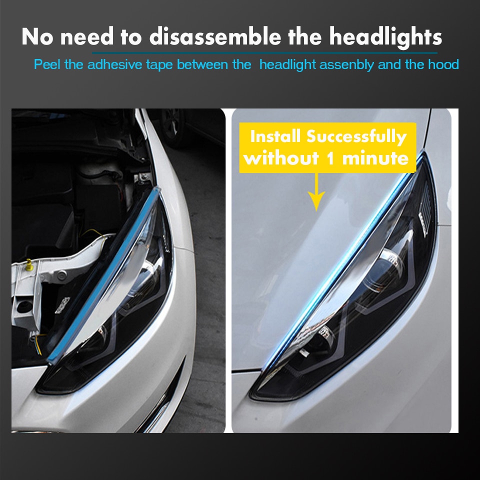 2pcs LED DRL Car Daytime Running Light Flexible Waterproof Strip Auto Headlights White Turn Signal Yellow Brake Flow Lights 12V 2pcs LED DRL Car Daytime Running Light Flexible Waterproof Strip Auto Headlights White Turn Signal Yellow Brake Flow Lights 12V