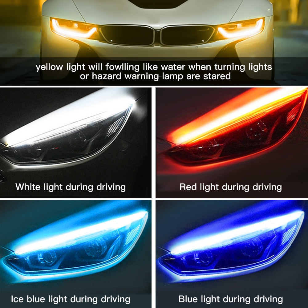 2pcs LED DRL Car Daytime Running Light Flexible Waterproof Strip Auto Headlights White Turn Signal Yellow Brake Flow Lights 12V 2pcs LED DRL Car Daytime Running Light Flexible Waterproof Strip Auto Headlights White Turn Signal Yellow Brake Flow Lights 12V