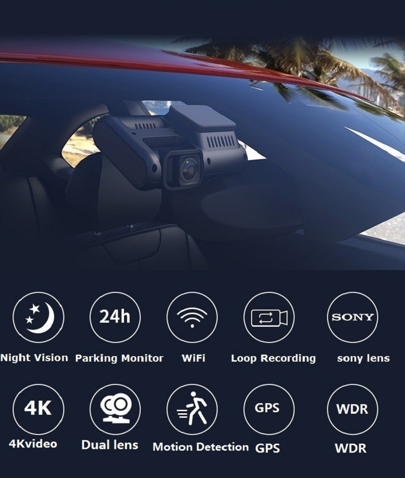 4K 2160P WIFI GPS Logger Dual Lens Car DVR Novatek 96663 Chip Sony ...