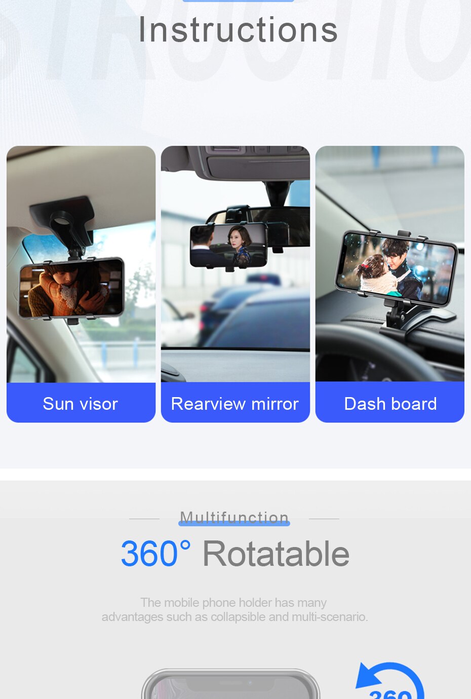 360 Degrees Car Phone Holder Universal Smartphone Stands Car Rack Dashboard Support for Auto Grip Mobile Phone Fixed Bracket 360 Degrees Car Phone Holder Universal Smartphone Stands Car Rack Dashboard Support for Auto Grip Mobile Phone Fixed Bracket