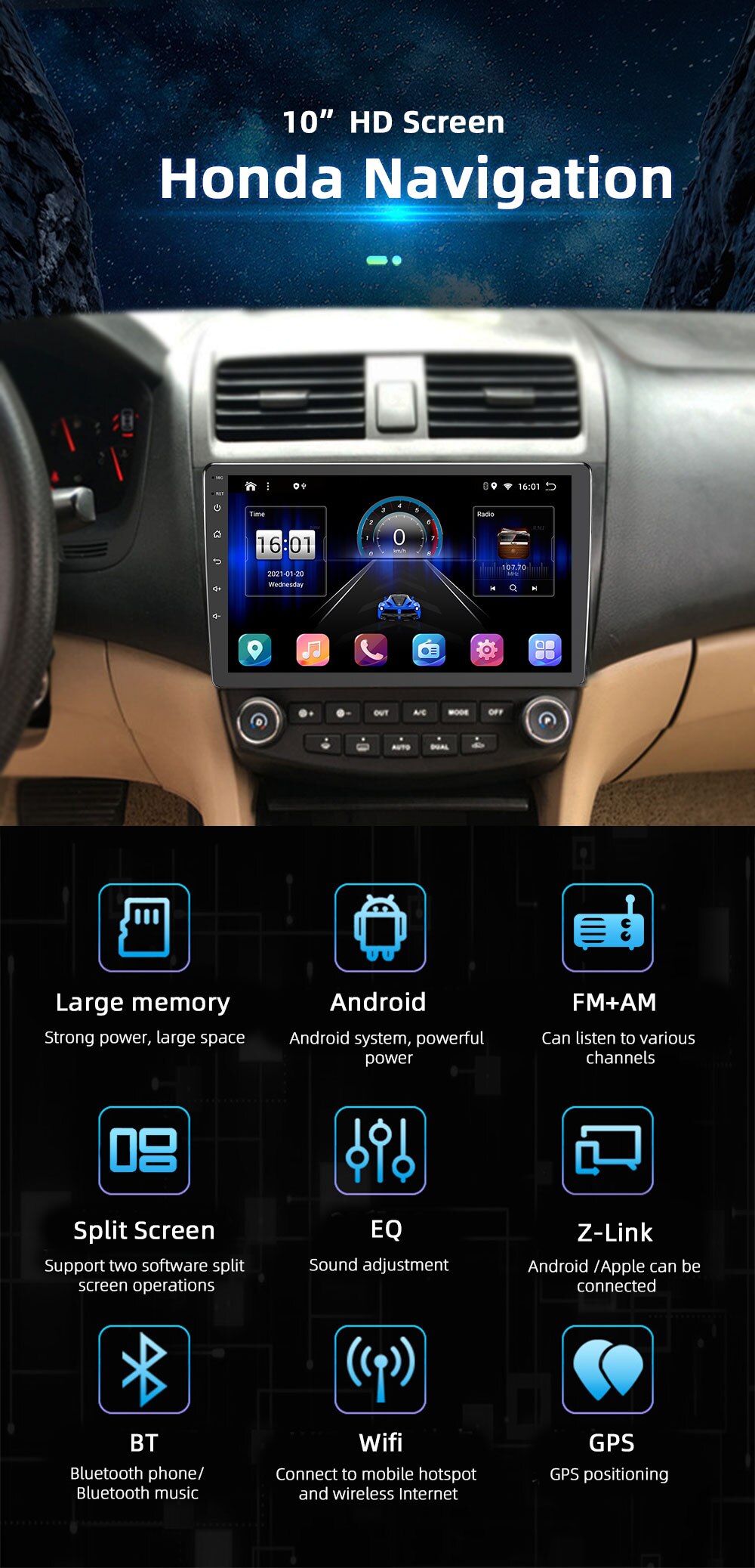 PEERCE For Honda Accord 7 2003-2008 Navigation Android 10 Carplay RDS 4G Car Radio Multimedia Player Auto FM AM DSP 2 din no dvd