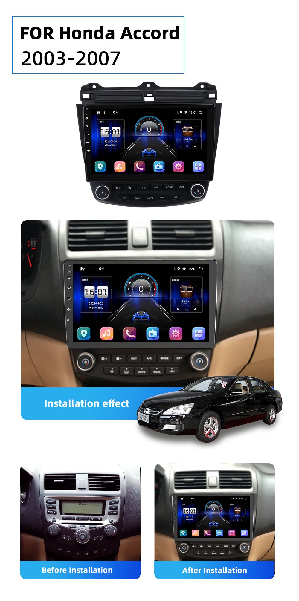 PEERCE For Honda Accord 7 2003-2008 Navigation Android 10 Carplay RDS 4G Car Radio Multimedia Player Auto FM AM DSP 2 din no dvd