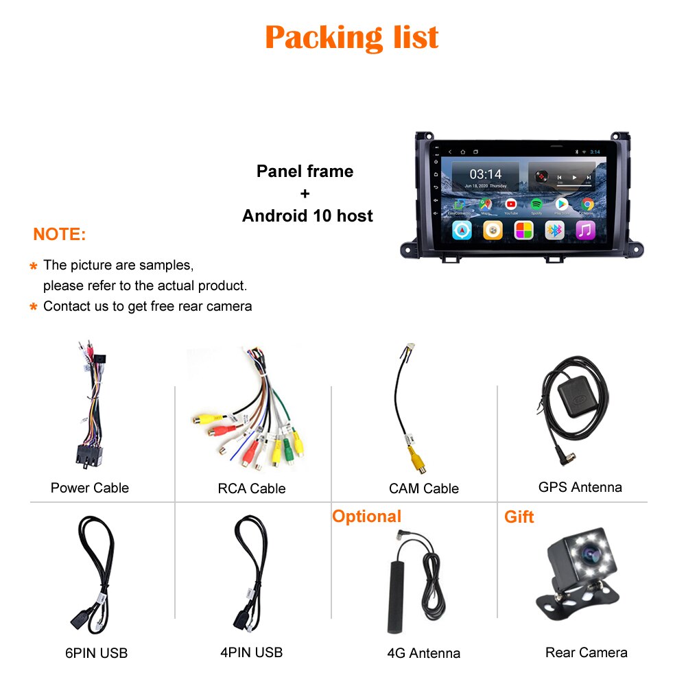 9" For Toyota SIENNA 2011-2014 Manual Android 10 Carplay Auto 4G Sim WiFi DSP RDS Car Radio Stereo Multimedia Video Player